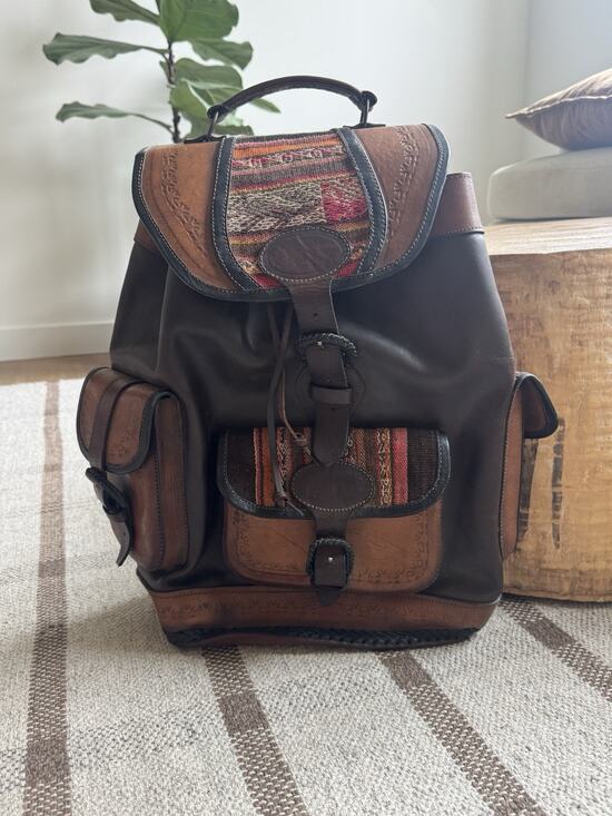 Handmade Tooled Leather Kilim Brown Backpack Women’s Chuspita Moroccan main image 6